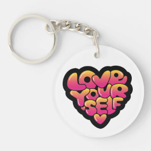 Love Yourself Typography Heart Sticker  Key Ring