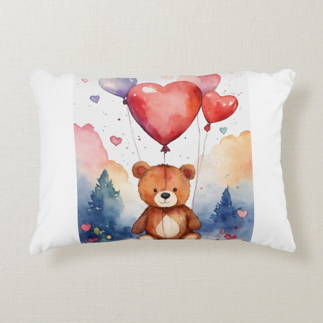 Loveable Bear with Heart Balloon Accent Pillow (Front)
