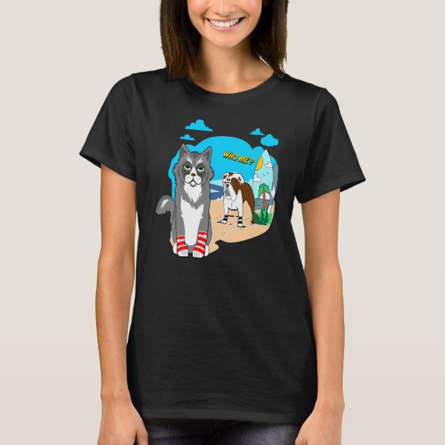 Loveable Bull Dog Scrappy Cat T Shirt Surfs Up (Front)