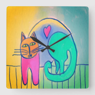Loveable Cat Abstract Art Large Clock