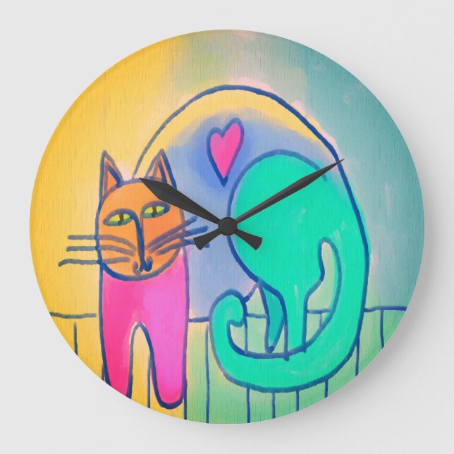 Loveable Cat Abstract Art Large Clock (Front)