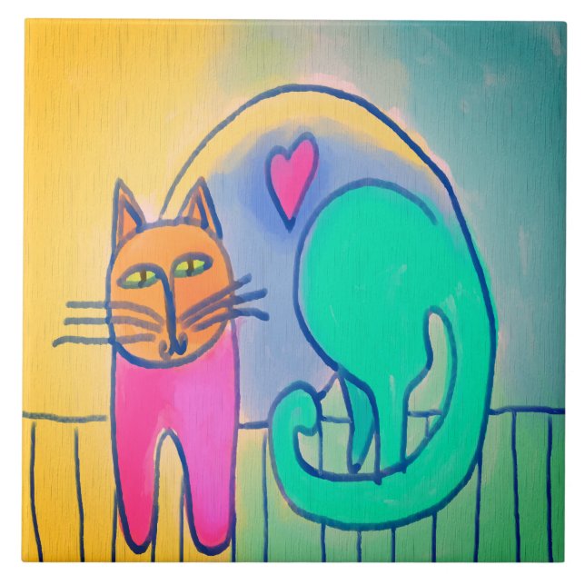 Loveable Cat Abstract Digital Painting Tile (Front)