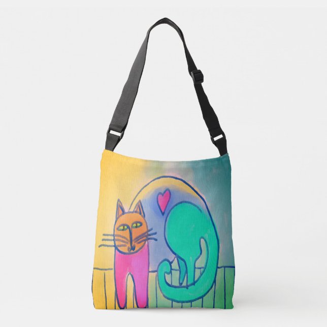 Loveable Cat Abstract Painting Crossbody Bag (Front)