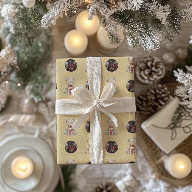 Loveable Christmas Teddy Bear Custom Photo Wrapping Paper (Creator Uploaded)