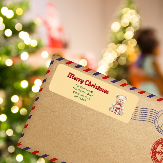 Loveable Christmas Teddy Bear Return Address Label (Creator Uploaded)