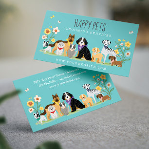 Loveable Happy Pet Family Pet Care, Grooming Blue Business Card