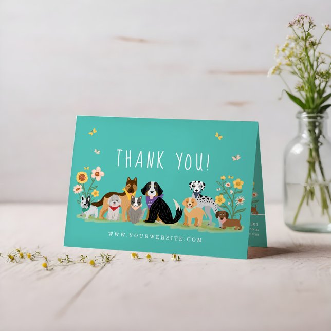 Loveable Happy Pet Family Pet Care, Grooming Teal Thank You Card (Lovable Happy Pet Family Pet Care, Grooming Teal Thank You Card)