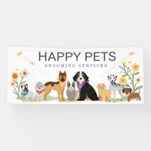Loveable Happy Pet Family Pet Care, Grooming White Banner