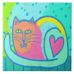 Loveable Kitty Abstract Art Tile