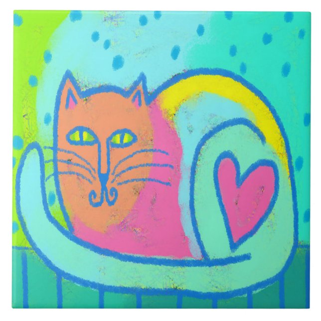 Loveable Kitty Abstract Art Tile (Front)