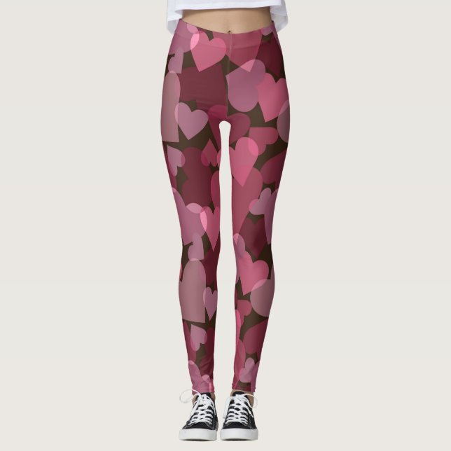 Loveable Layered Pink Hearts Leggings (Front)