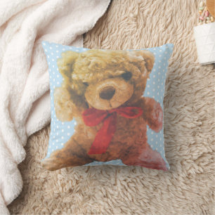 Loveable Light Blue Vintage Teddy Bear Nursery Cushion