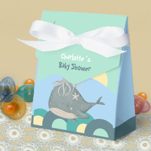Loveable Nautical Whale Squid Green Baby Shower Favour Box