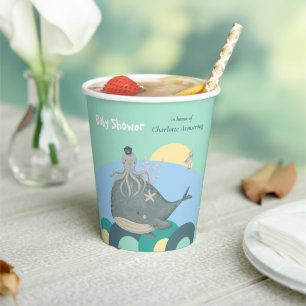Loveable Nautical Whale Squid Green Baby Shower Paper Cups