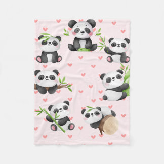 Loveable Pandas & Heart Pattern Fleece Blanket