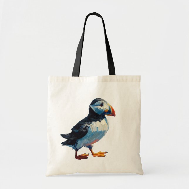 Loveable Puffin Tote Bag Oil Painting Style (Front)
