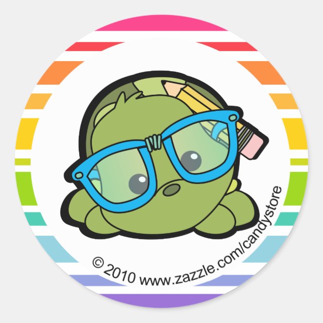 Loveable Smarty Turtle Classic Round Sticker (Front)