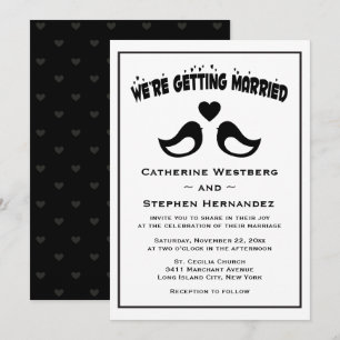 Lovebird Black And White Wedding Invitation