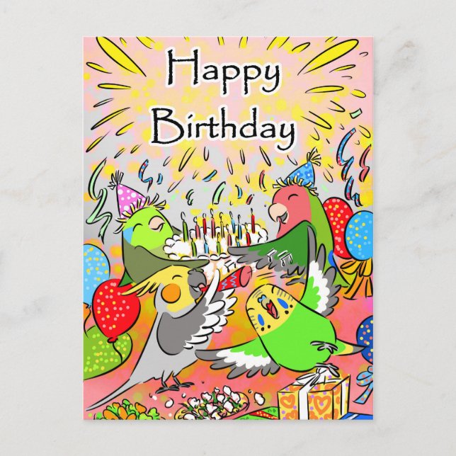 Lovebird budgie cockatiel parrotlet happy birthday postcard (Front)