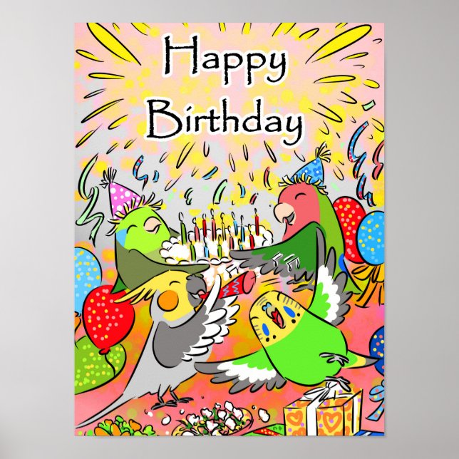 Lovebird budgie cockatiel parrotlet happy birthday poster (Front)