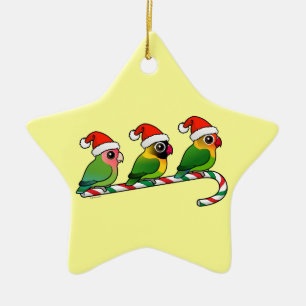 Lovebird Candy Cane Ceramic Tree Decoration