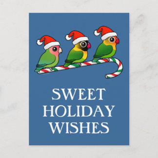 Lovebird Candy Cane Holiday Postcard