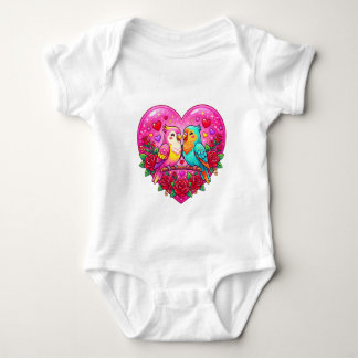Lovebird Duo in Rose Heart Baby Bodysuit
