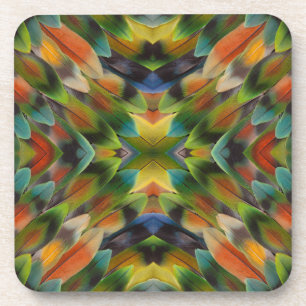 Lovebird feather kaleidoscope coaster