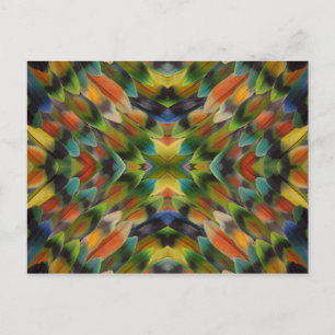 Lovebird feather kaleidoscope postcard