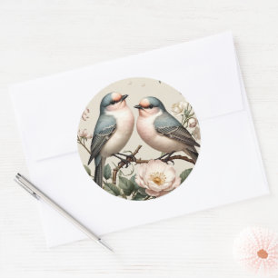 LoveBird Floral Round Engagement Party Sticker