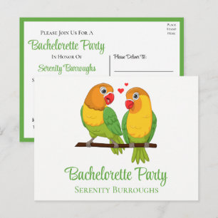 Lovebird Yellow Green Love Birds Bachelorette  Invitation Postcard