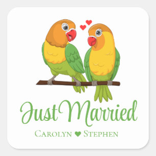 Lovebird Yellow Love Birds Just Married Wedding Square Sticker