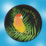 Lovebird Yellow Lutino Peachface Pet Bird Birthday Paper Plate<br><div class="desc">Wish your favourite Lovebird owner a Happy Bird-day with these fun party plates in black and green with a bright yellow Lutino Peachfaced parrot in a pop art style. Personalise with any message or name for a birthday or any cheerful occasion.</div>