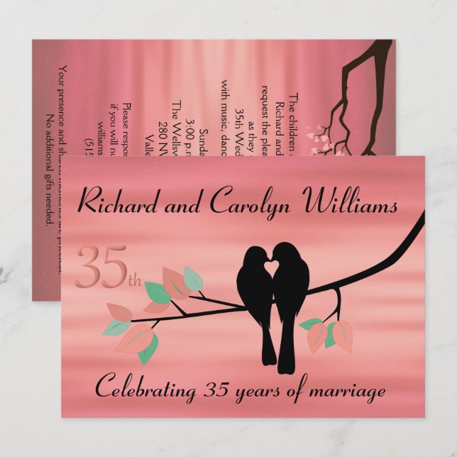 Lovebirds 35th Anniversary Celebration Invitation (Front/Back)