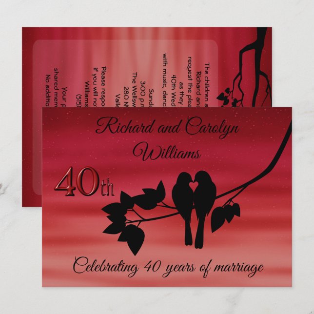 Lovebirds 40th Anniversary Celebration Invitation (Front/Back)