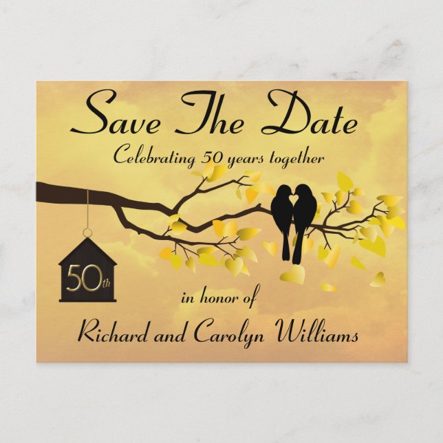 Lovebirds 50th Anniversary Save The Date Announcement Postcard (Front)