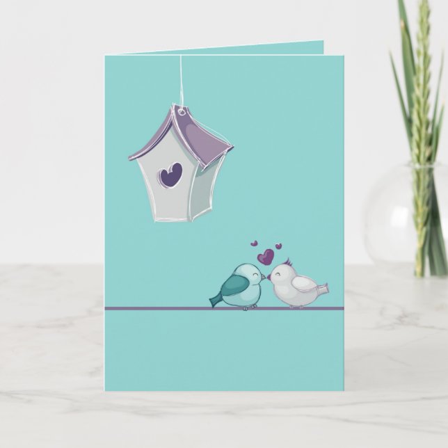 Lovebirds and Birdhouse Holiday Card (Front)