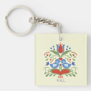Lovebirds and Blossoms Key Ring