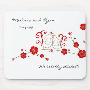 Lovebirds and Cherry Blossoms Mouse Pad