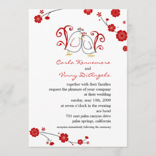 Lovebirds and Cherry Blossoms Wedding Invitations
