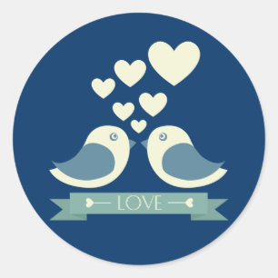 Lovebirds and Hearts Blue Love Sticker / Seal