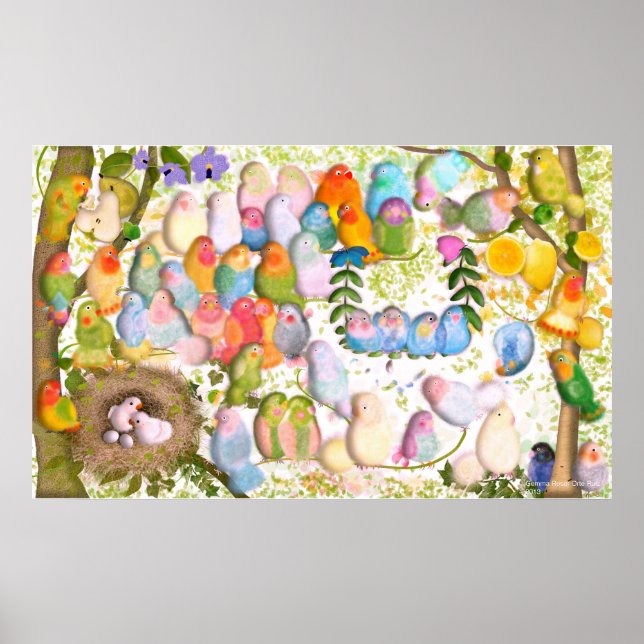 Lovebirds art Illustration by Gemma Orte Designs Poster (Front)