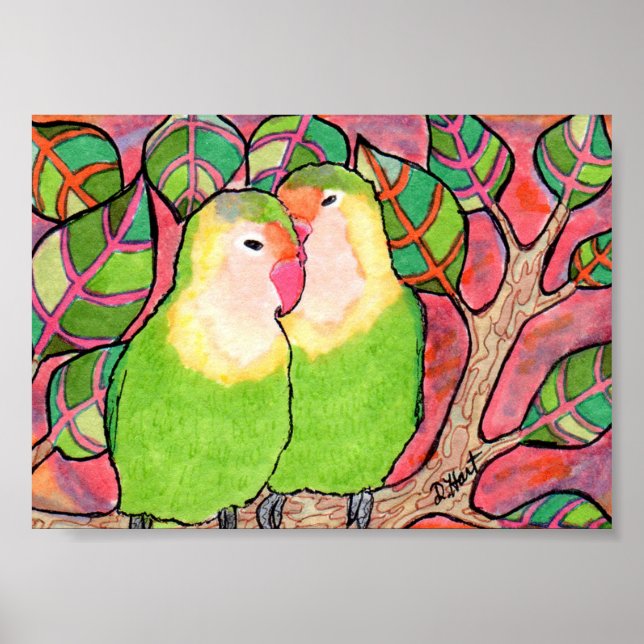 Lovebirds at Sunset Mini Folk Art Poster (Front)