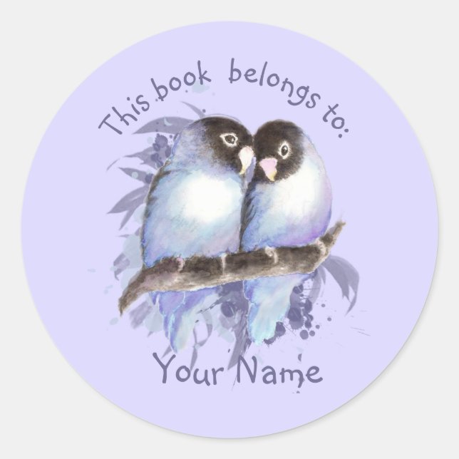 Lovebirds Bird This book belongs Bookplate Classic Round Sticker (Front)