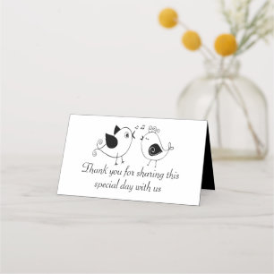 Lovebirds Black Wedding Bridal Shower Thank You Place Card
