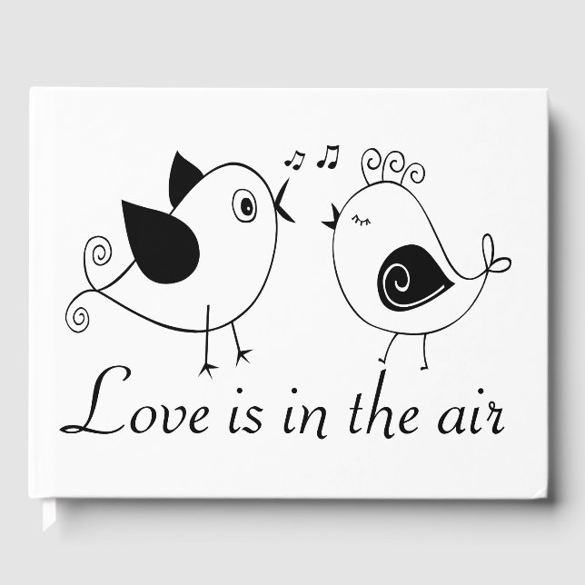 Lovebirds Black White Wedding Birds Bridal Shower Guest Book (Front)