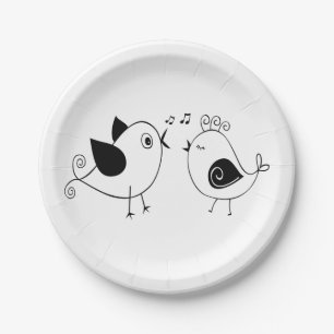 Lovebirds Black White Wedding Bridal Engagement Paper Plate