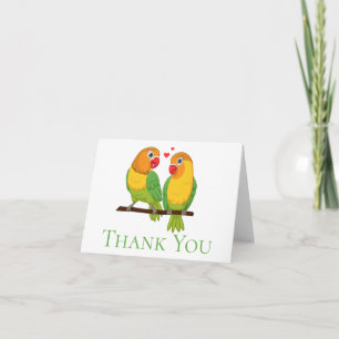 Lovebirds Cartoon Green Yellow Love Birds Wedding Thank You Card