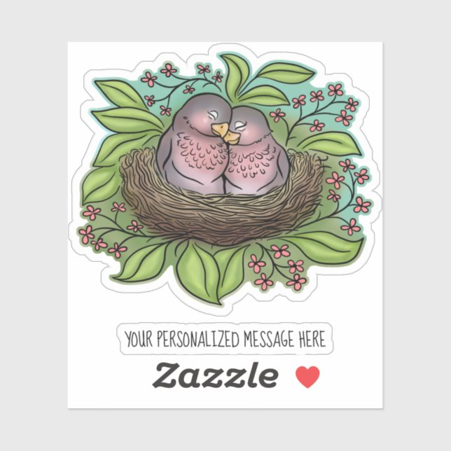 Lovebirds Couple in Nest Cuddling Sticker (Sheet)