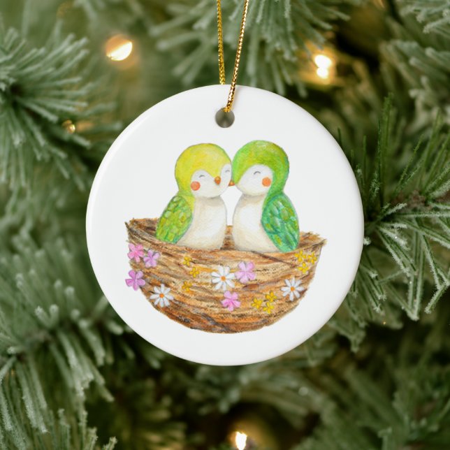 Lovebirds Couple's First Christmas Together Custom Ceramic Tree Decoration (Tree)